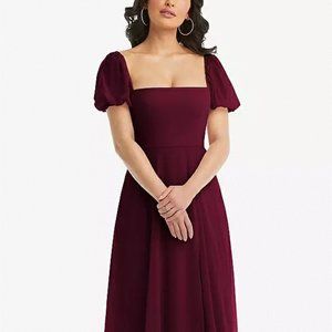 After Six 1567..Puff Sleeve Chiffon Maxi Dress with Front Slit..Cabernet..Size 6